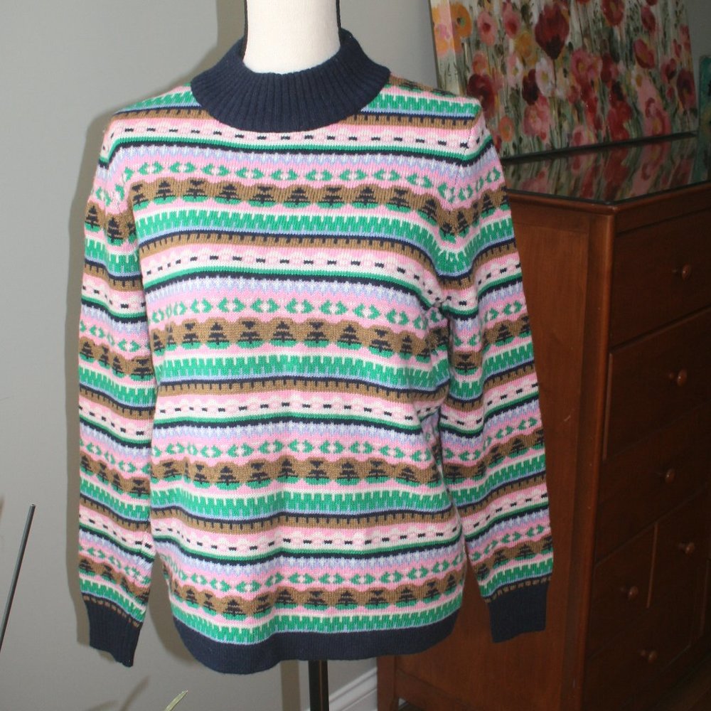 NWT FAIR ISLE GREEN PINK NAVY MOCKNECK SWEATER M